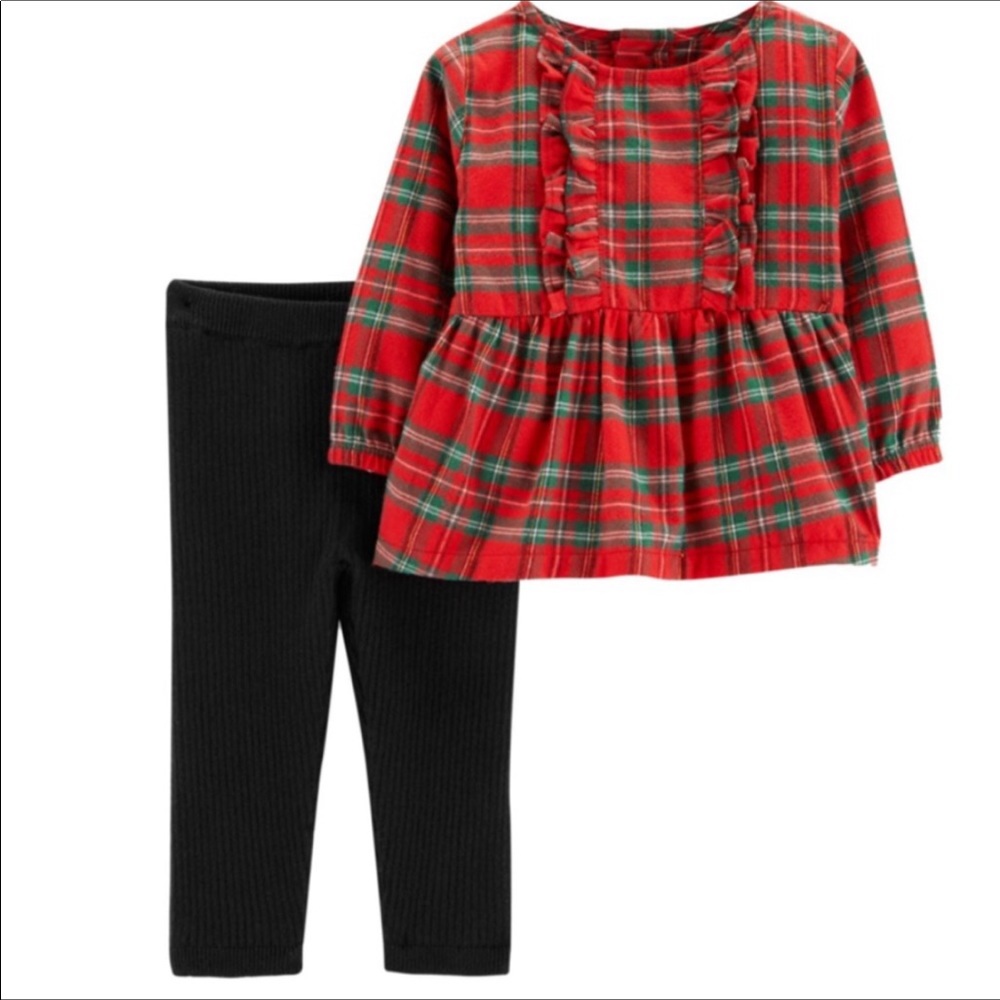 NEW Carter’s 2-Piece Plaid Top with Black Leggings